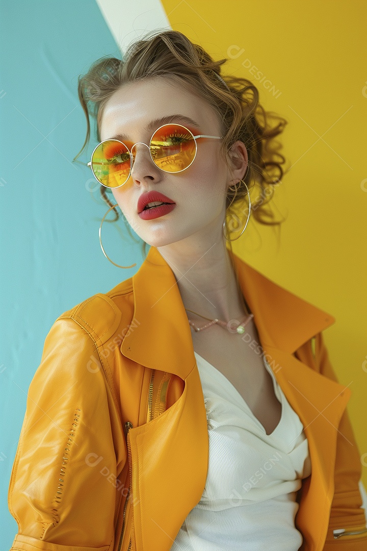 Linda jovem elegante, fundo liso colorido