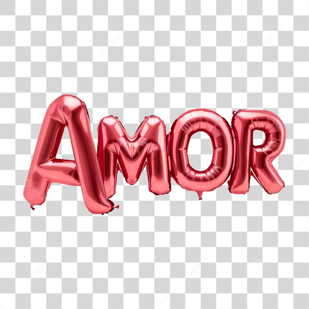 Amor Texto 3D Balão Vermelho PNG