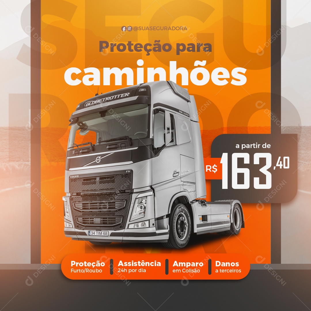 Seguradora Proteção Para Caminhões Social Media PSD Editável