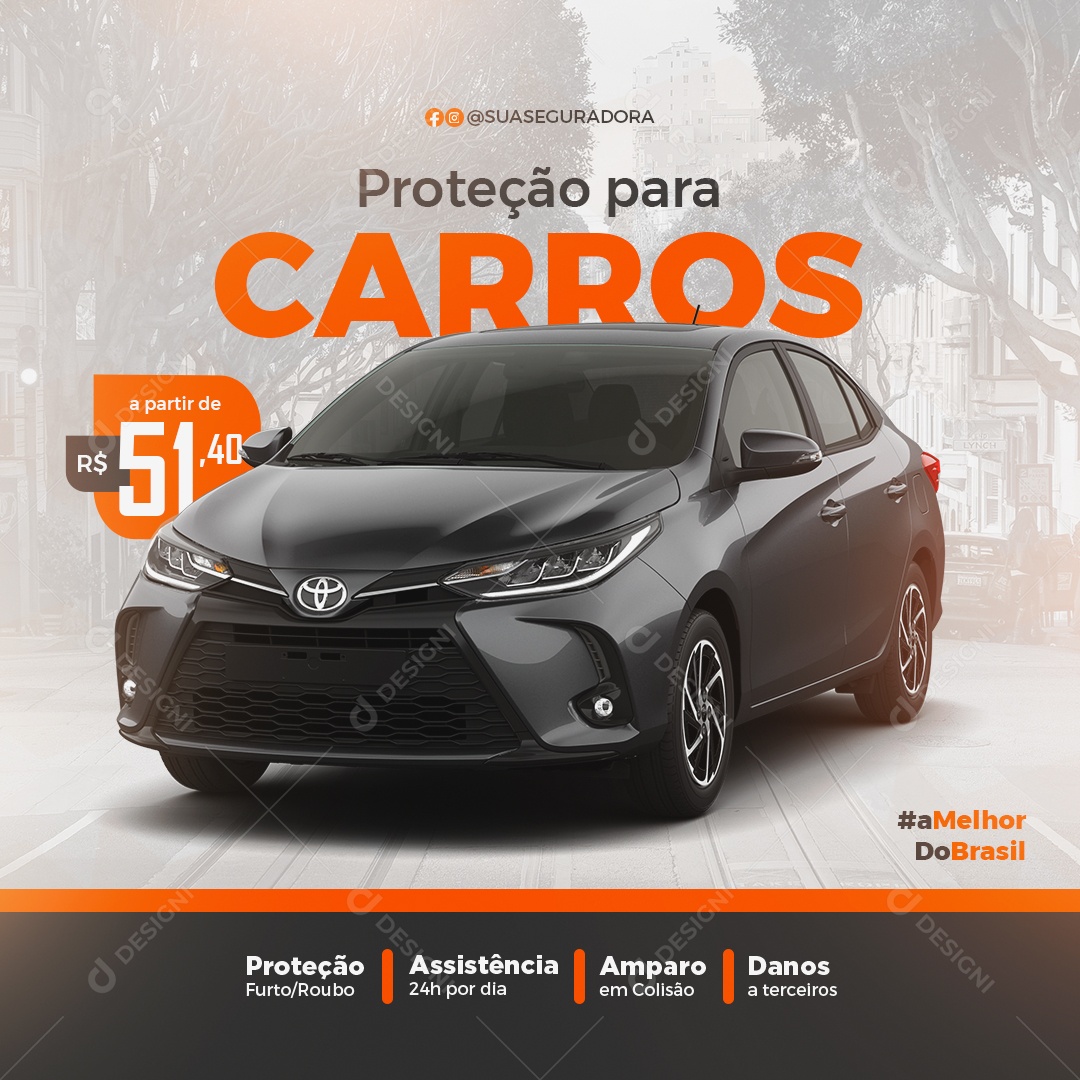 Social Media Seguradora Proteção Para Carros PSD Editável