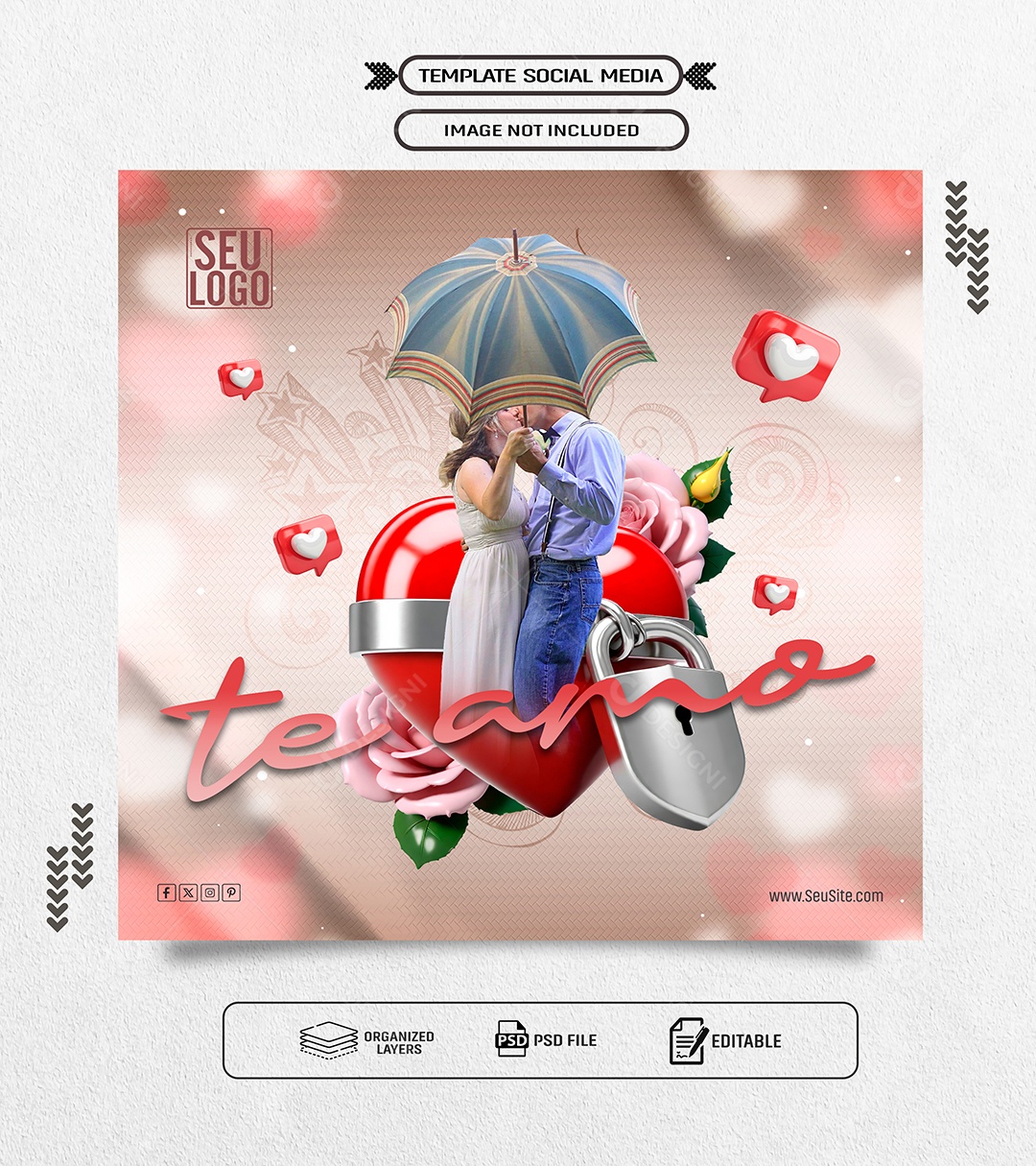 Dia dos Namorados 12 de Junho Te Amo Social Media PSD Editável