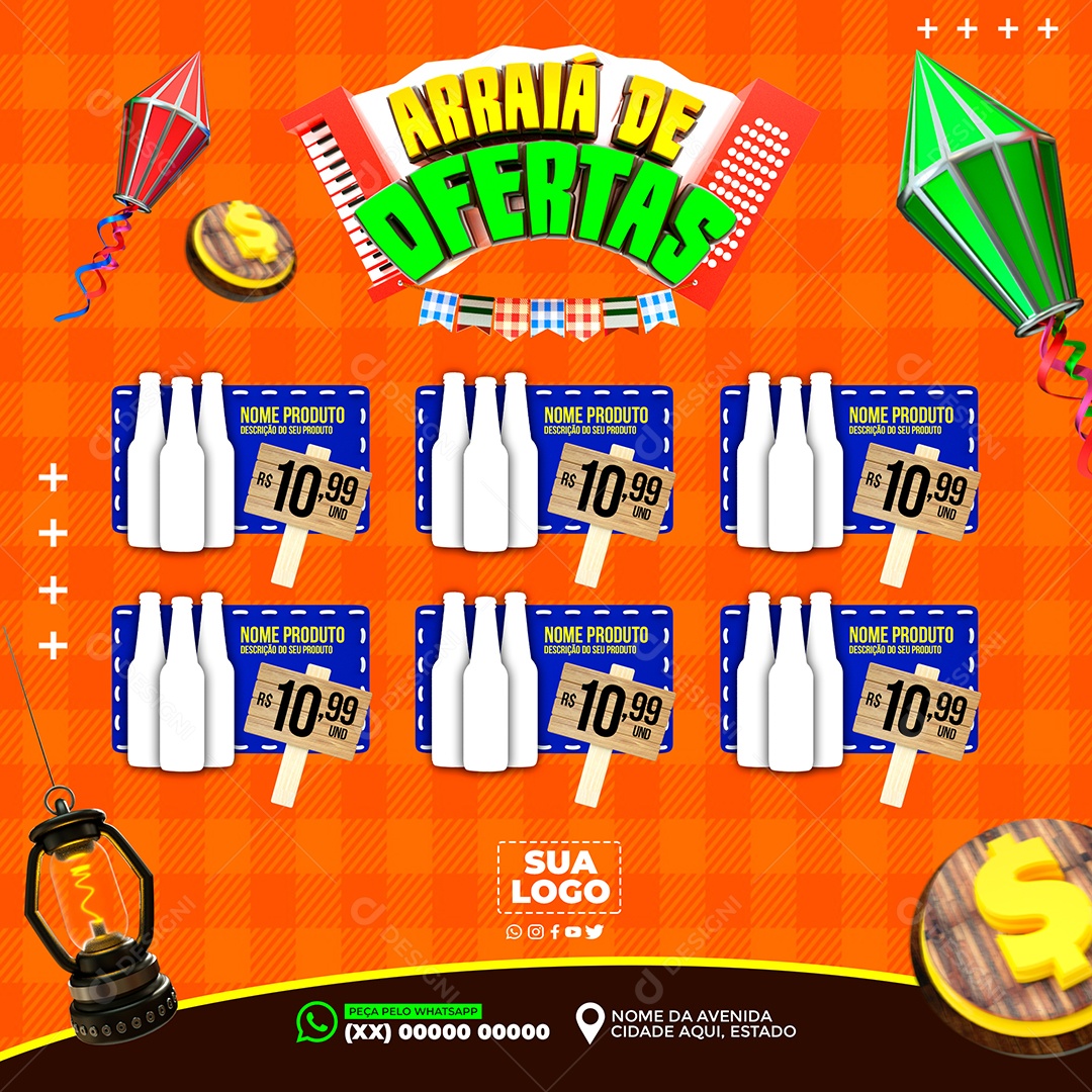 Encarte São João de Ofertas Supermercado Social Media PSD Editável