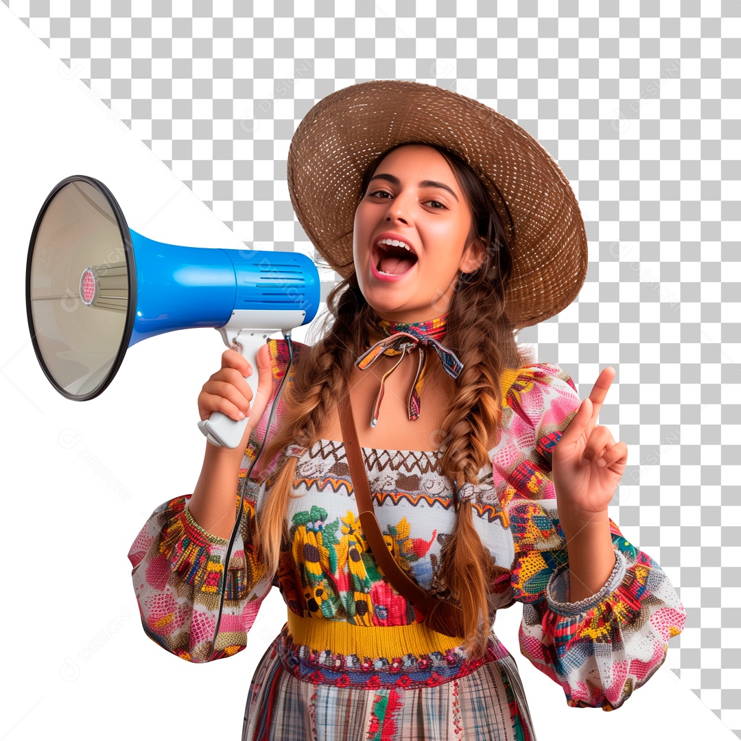 Mulher Caipira Falando Elemento 3D para Composição PSD