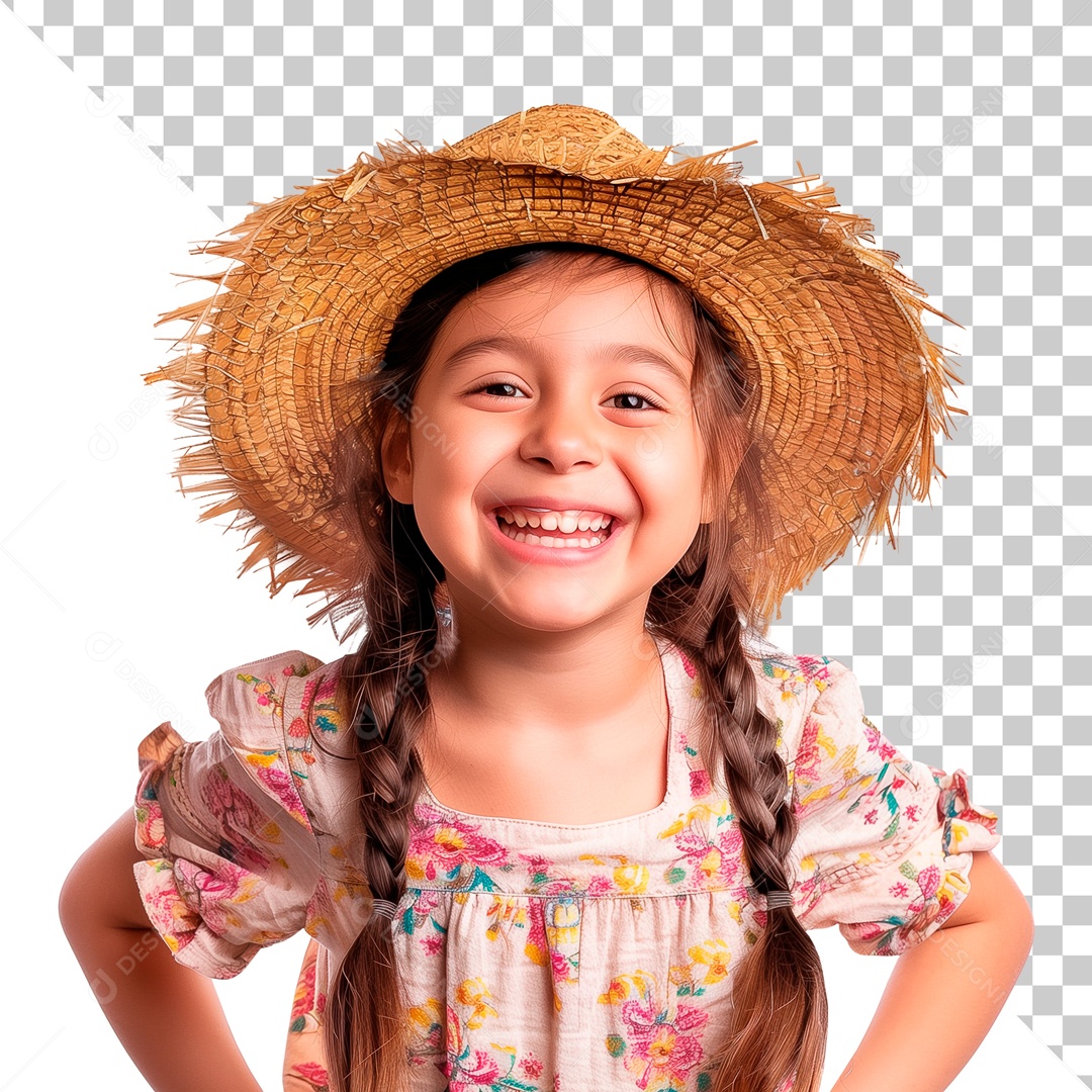 Menina Caipira Sorrindo Elemento 3D para Composição PSD