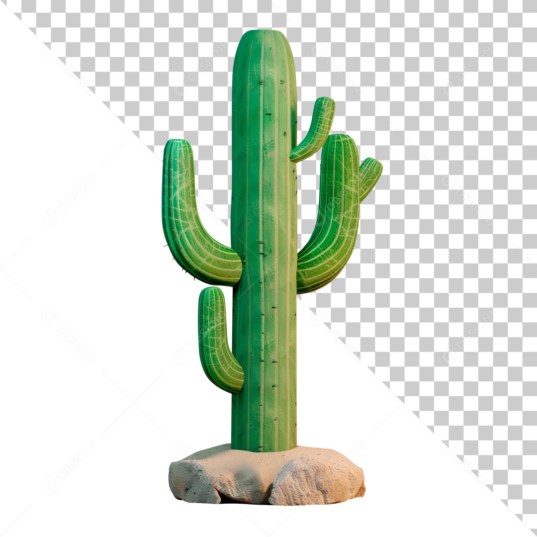 Cacto Verde Elemento 3D de São João para Composição PSD