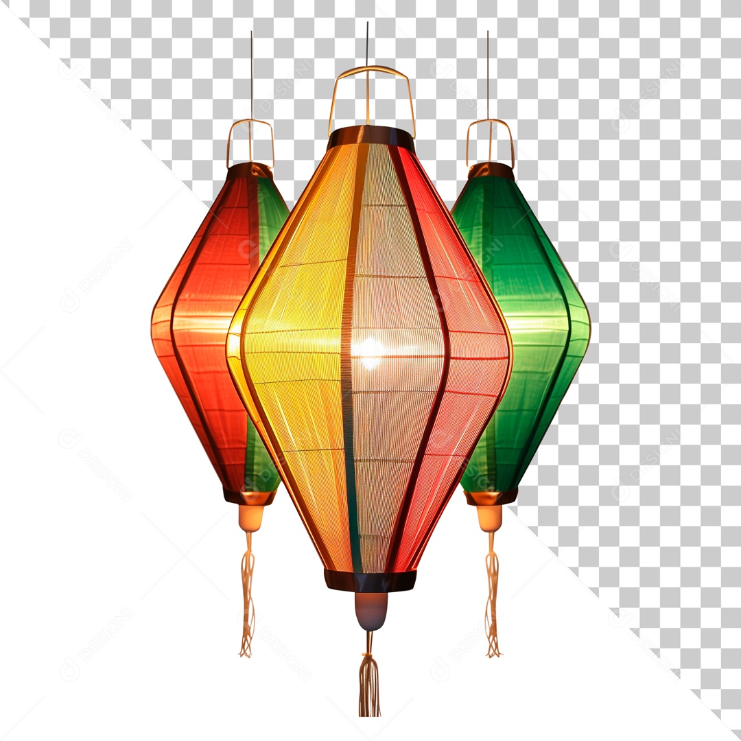 Balões de São João Elemento 3D Coloridos para Composição PSD