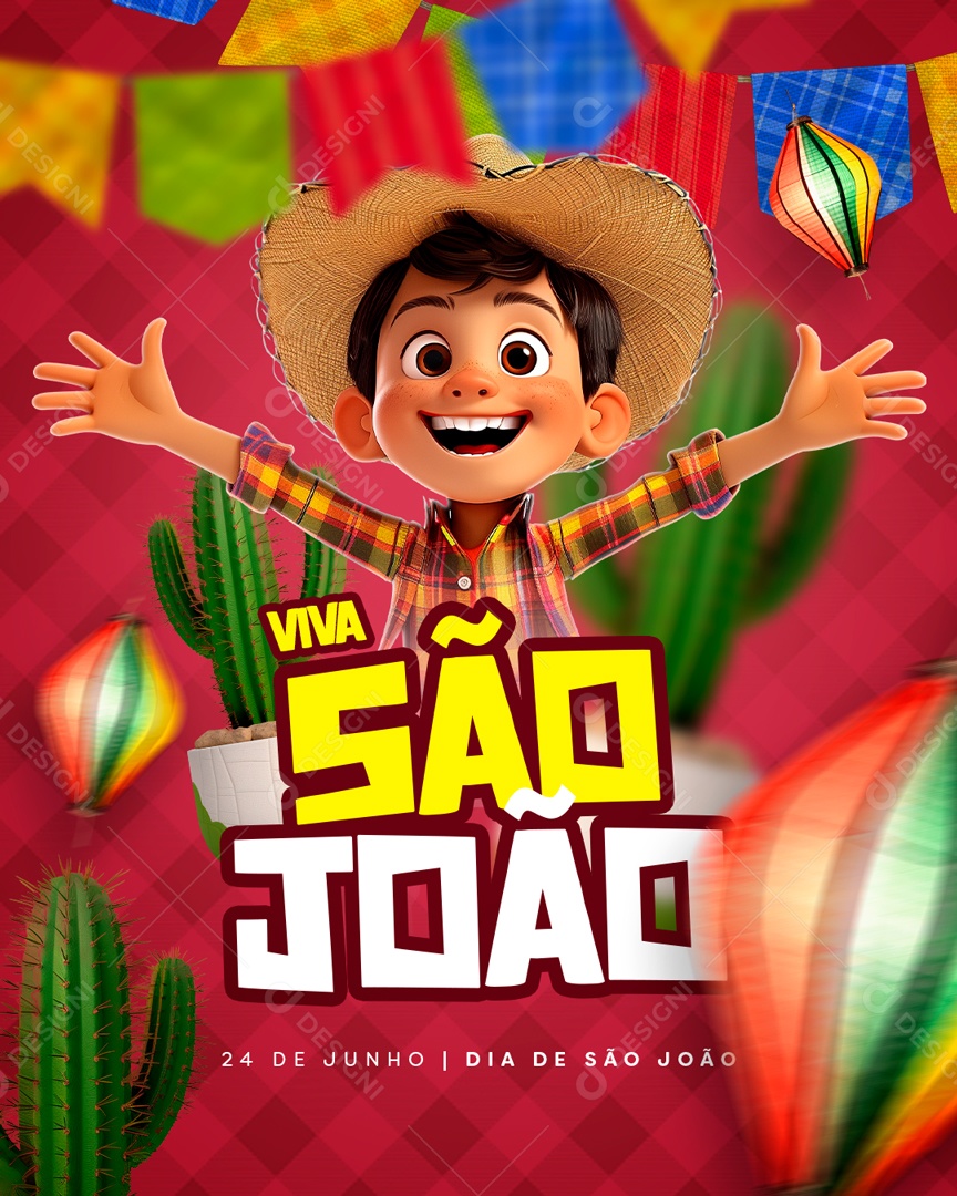 Dia de São João 24 de Junho Viva Social Media PSD Editável