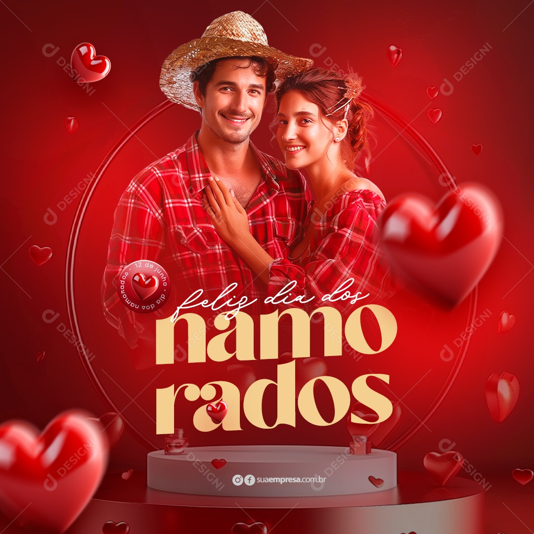 Feliz Dia dos Namorados 12 de Junho Social Media PSD Editável