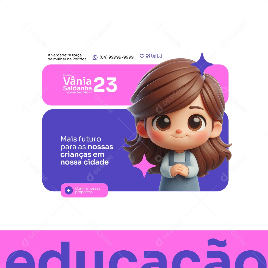 Politica Prefeita Vânia Saldanha Vice Antônio Filho 23 Social Media PSD Editável