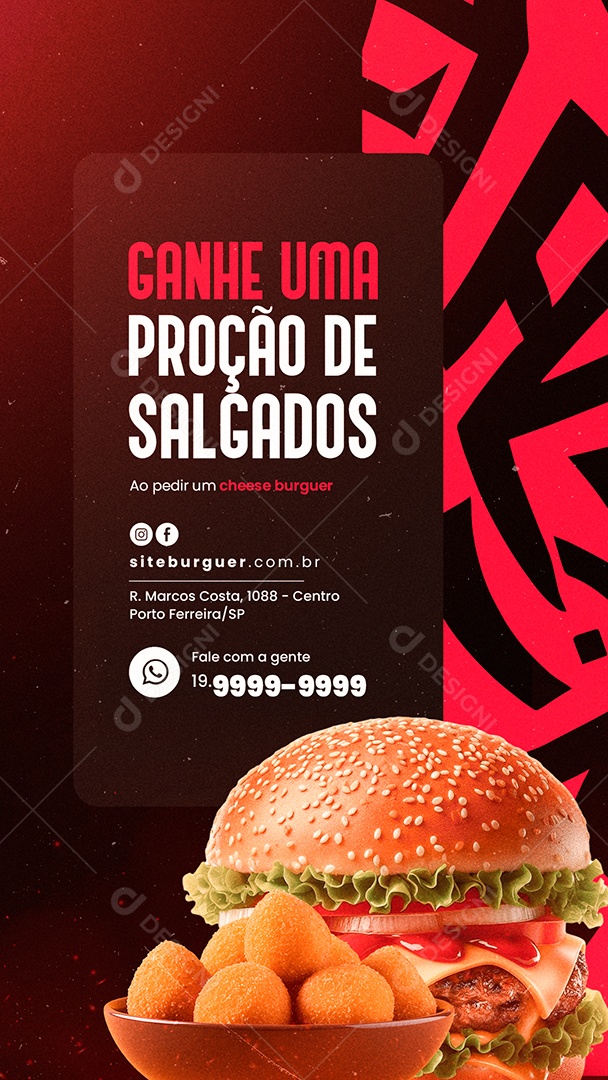Story Hamburgueria Ganhe uma Porção de Salgados Social Media PSD Editável