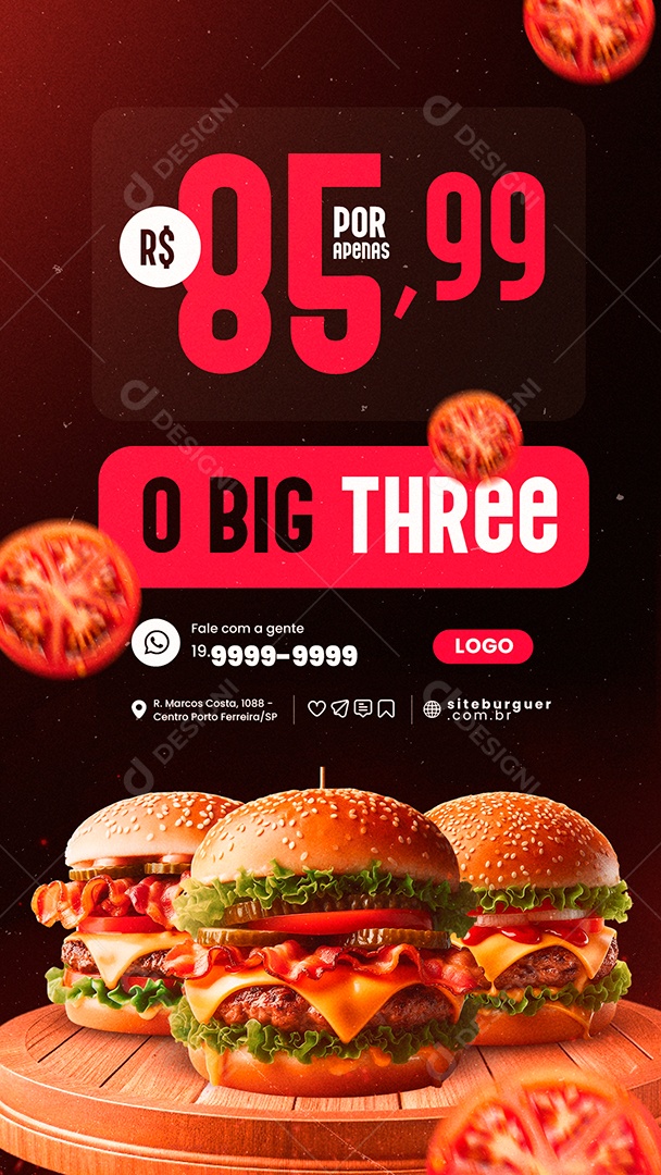 Story Hamburgueria O Big Three Social Media PSD Editável