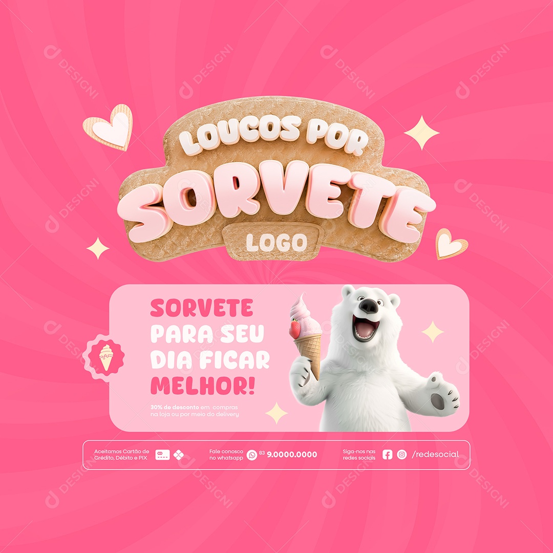Sorvete para seu Dia Ficar Melhor Social Media PSD Editável