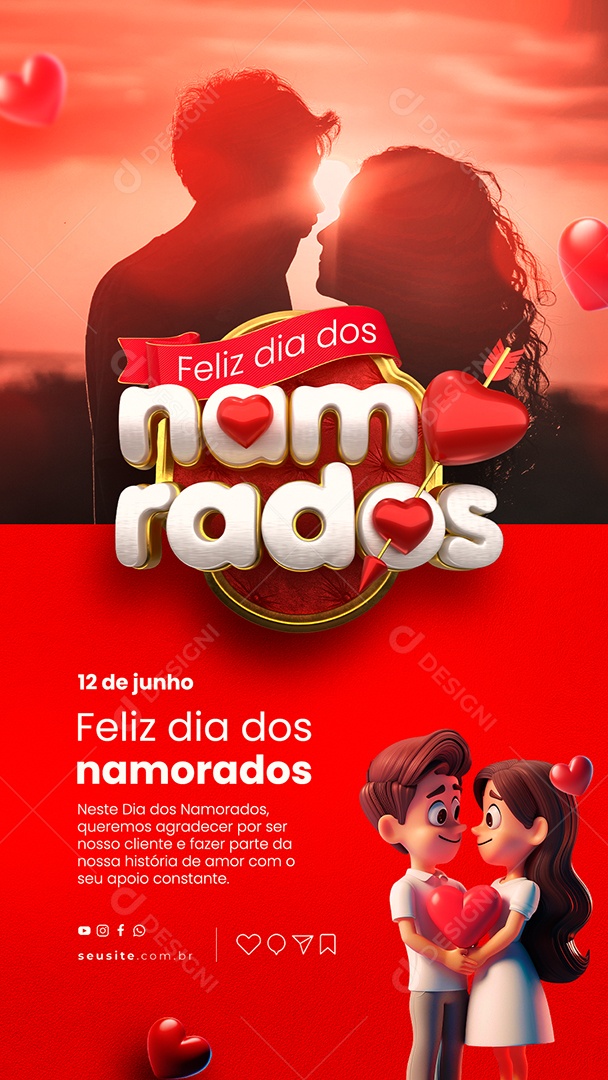 Story Social Media Feliz Dia dos Namorados 12 de Junho PSD Editável