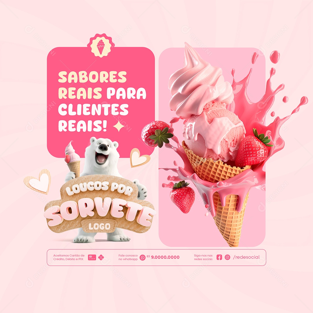 Sabores Reias para Clientes Loucos por Sorvete Social Media PSD Editável