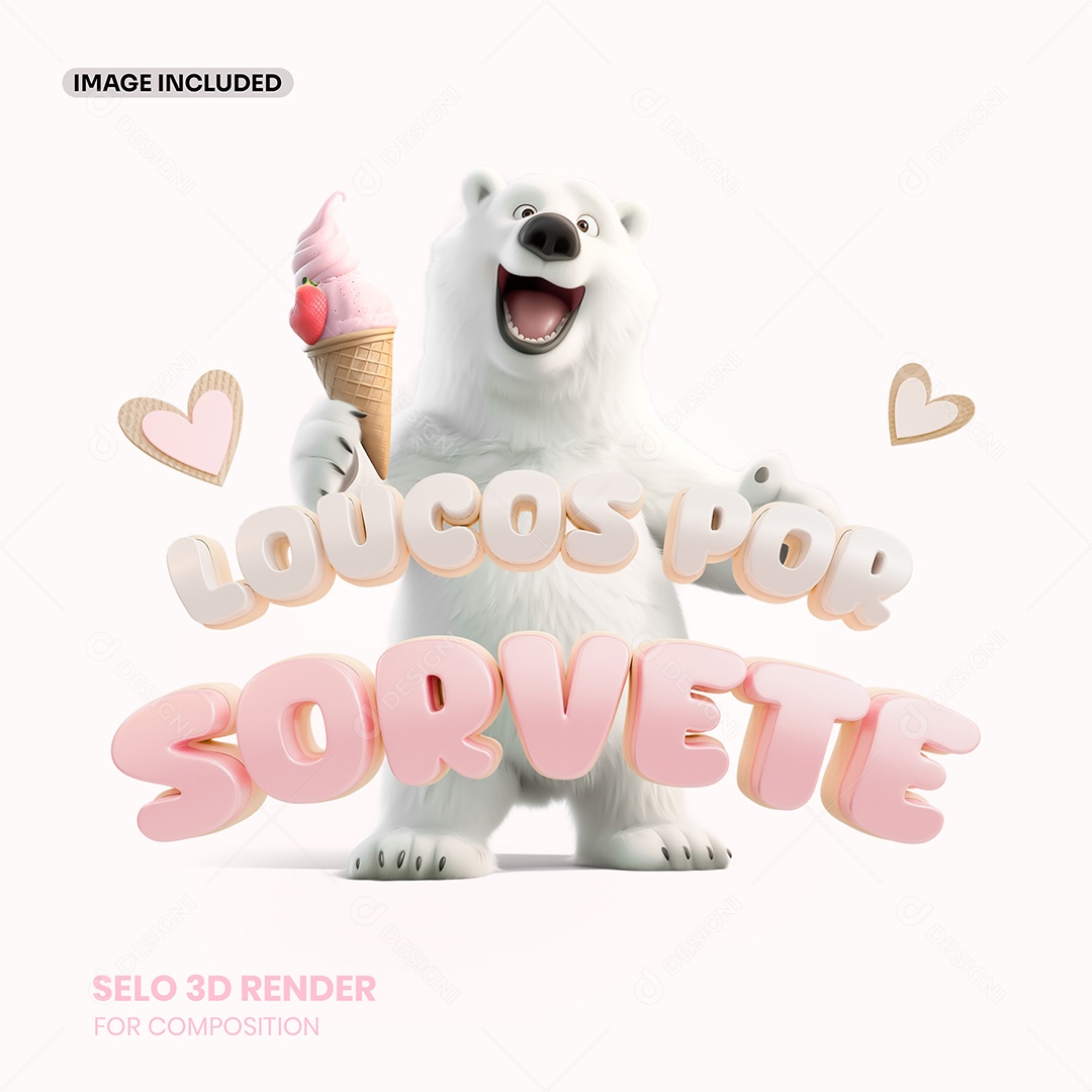 Loucos por Sorvete Rosa Selo 3D para Composição PSD