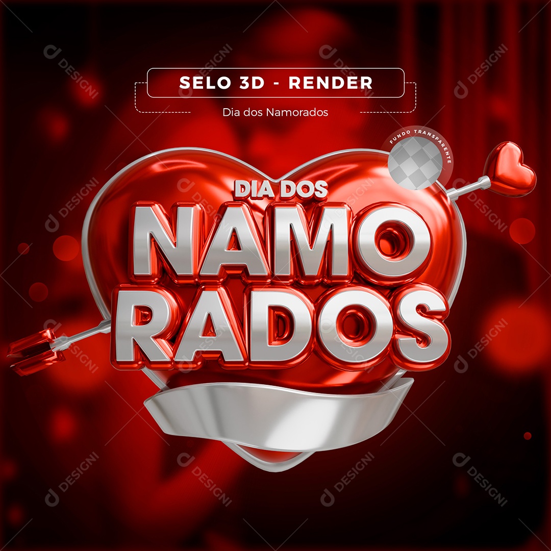 Dia dos Namorados Branco e Vermelho Selo 3D para Composição PSD
