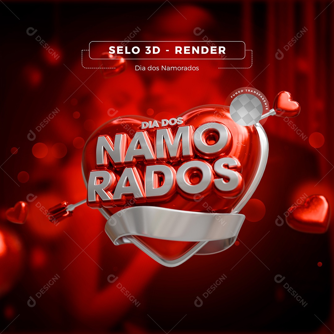 Dia dos Namorados Selo 3D Branco para Composição PSD