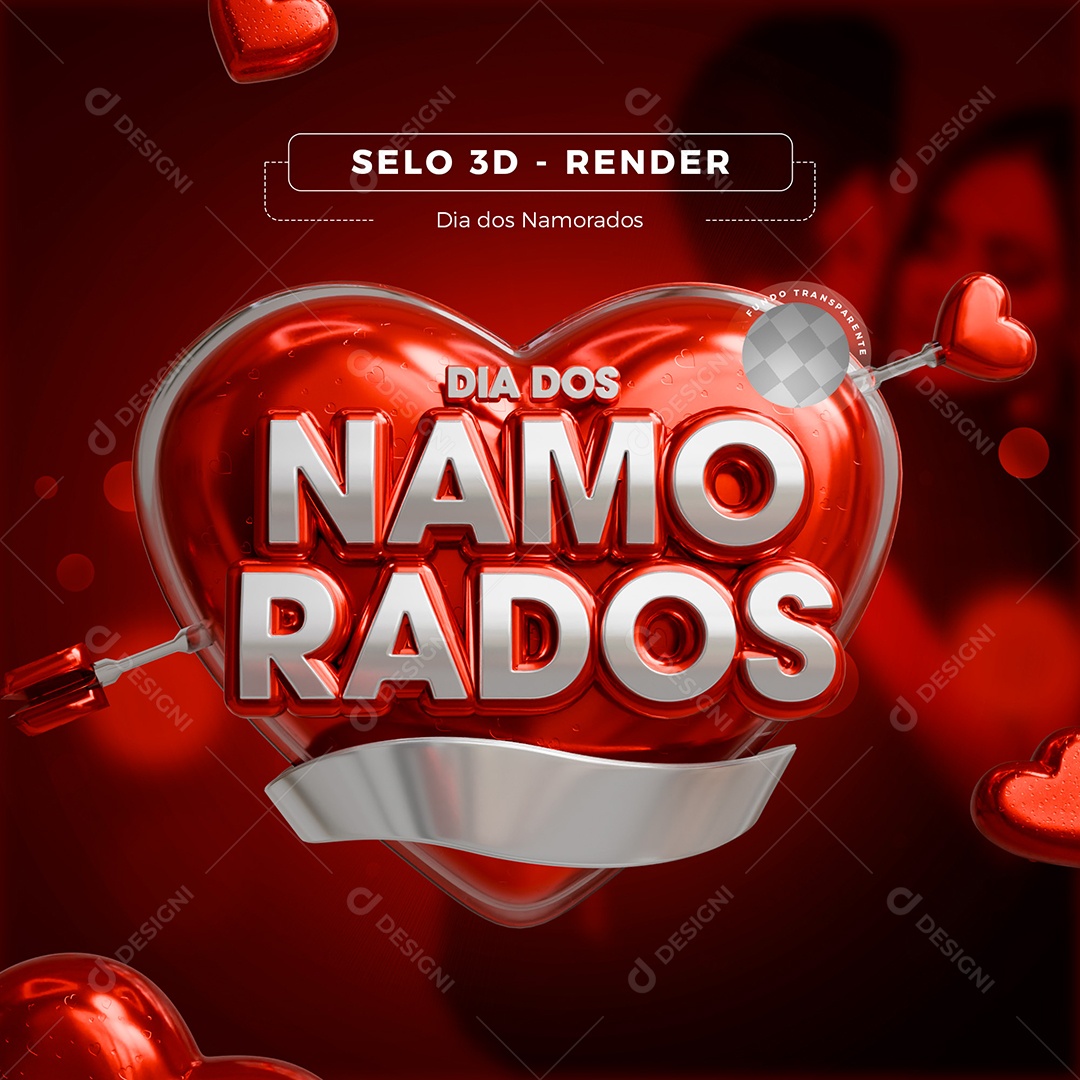 Dia dos Namorados Branco e Vermelho Selo 3D para Composição PSD