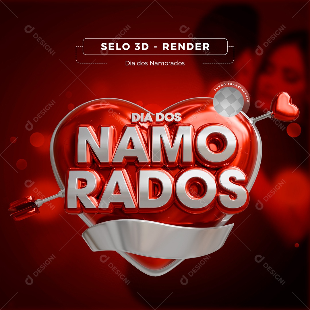 Dia dos Namorados Vermelho e Branco Selo 3D para Composição PSD