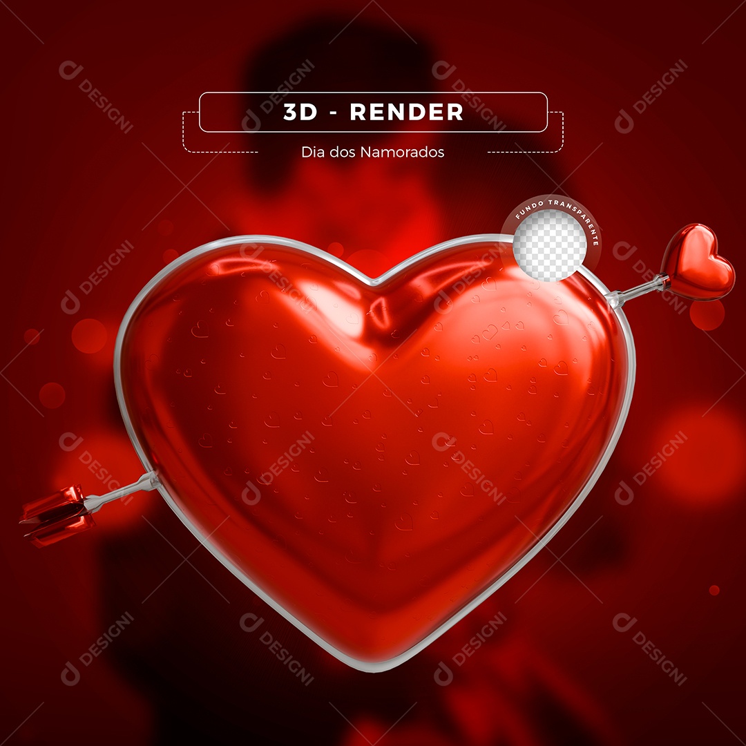 Dia dos Namorados Coração Selo 3D para Composição PSD