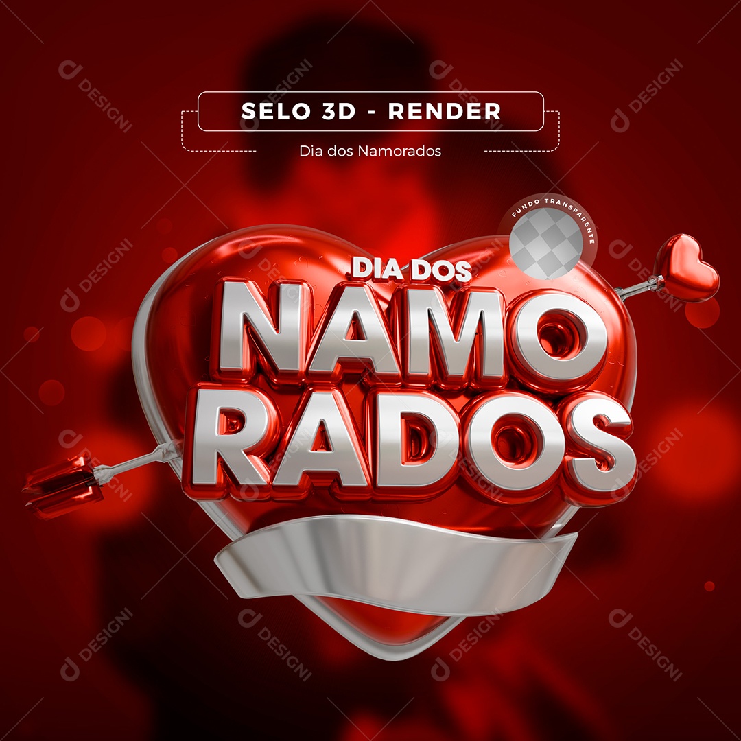 Dia dos Namorados Selo 3D Vermelho para Composição PSD