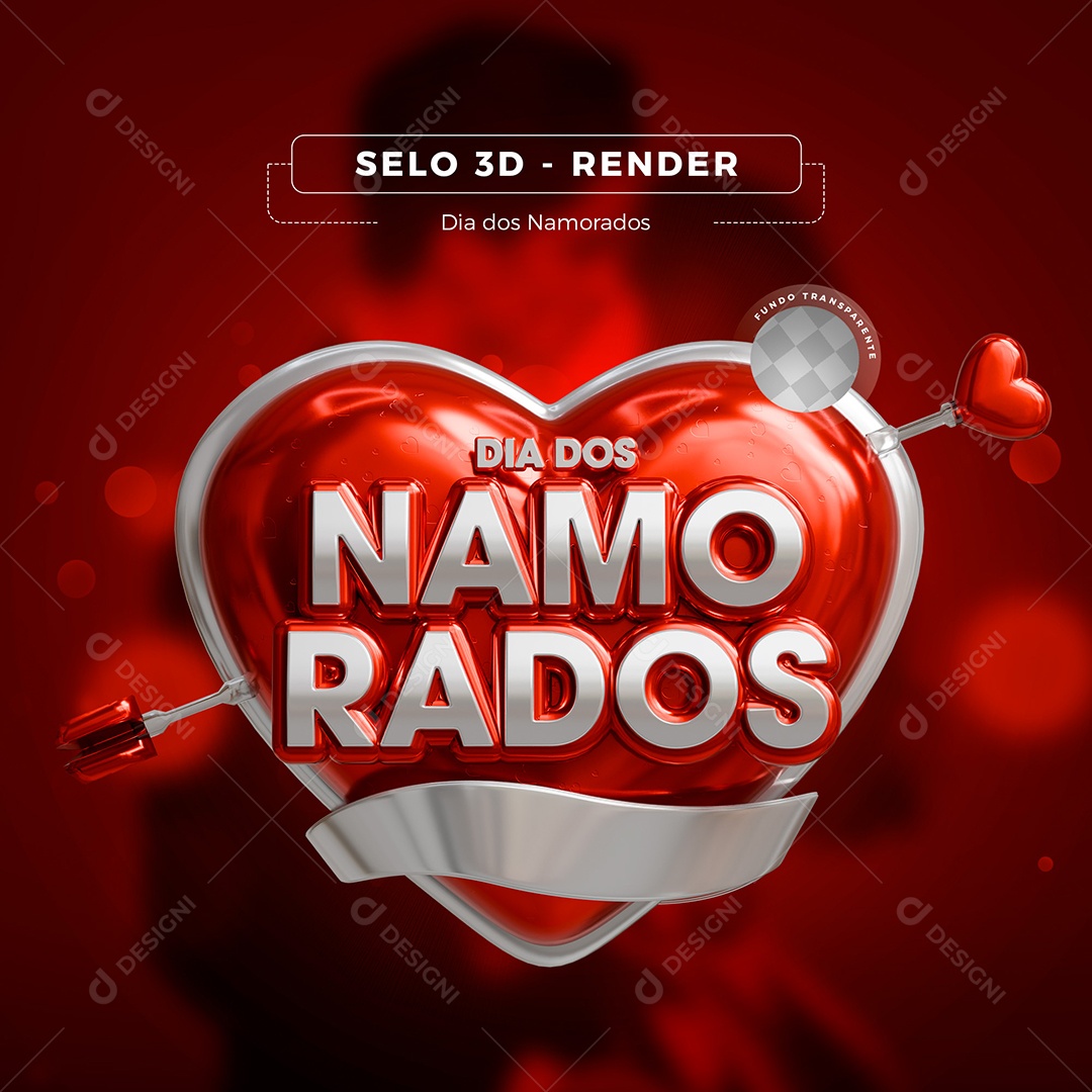 Dia dos Namorados Vermelho e Branco Selo 3D para Composição PSD