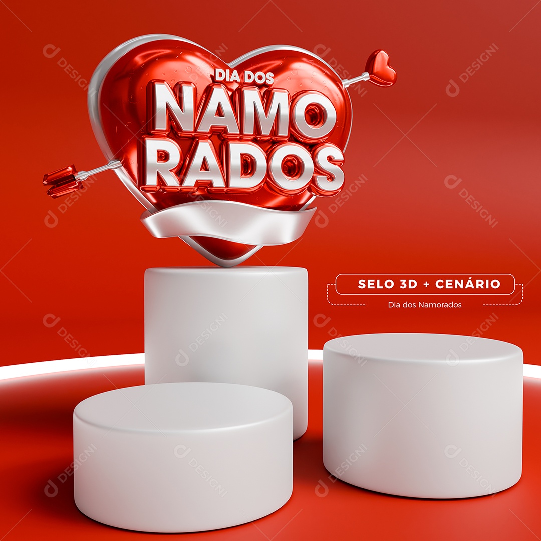 Dia dos Namorados Cenário Selo 3D para Composição PSD