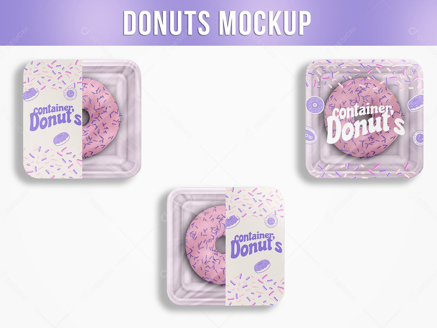 Embalagem com Donut Mockup Doce Doceria Açúcar Marmita Granulado Cobertura Massa PSD