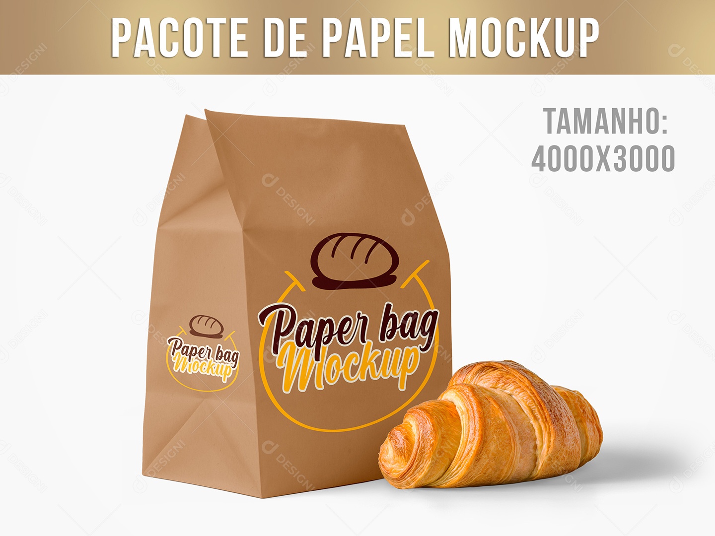 Saco de Papel com Croissant Mockup Cafeteria Panificadora Recipiente Pacote Pão PSD