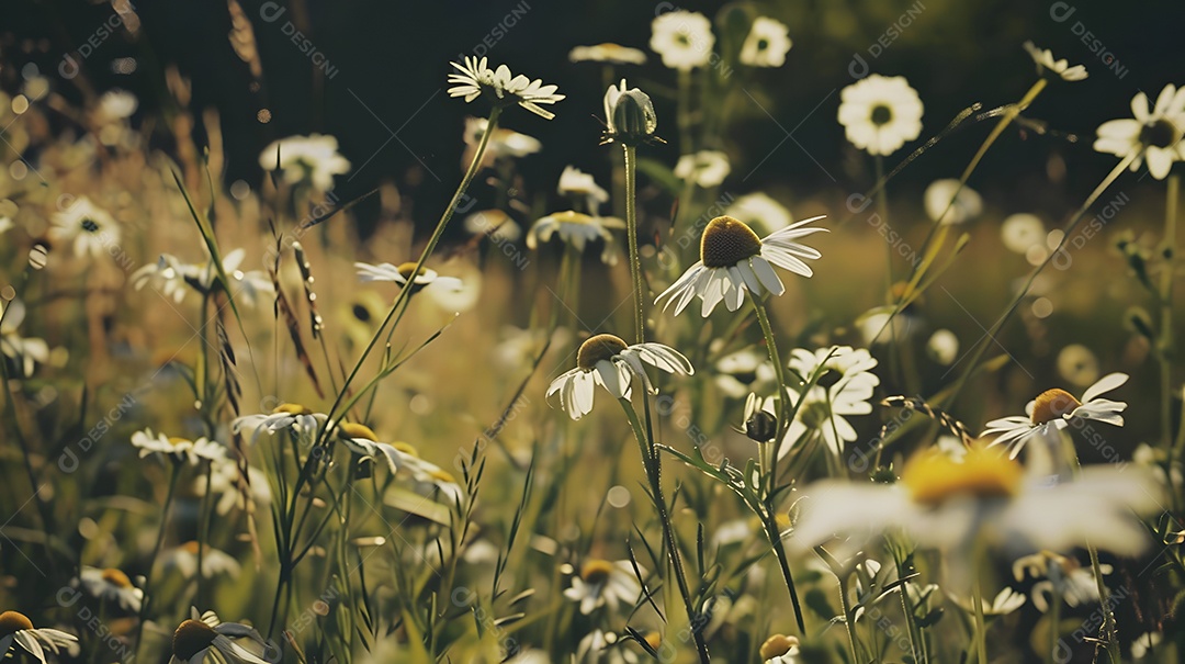 Um campo de flores silvestres balançando na brisa do verão