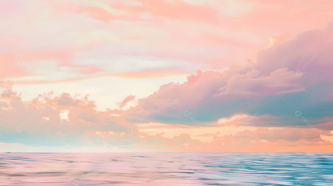 Pôr do sol de sonho sobre um oceano calmo com tons pastel