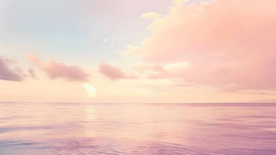 Pôr do sol de sonho sobre um oceano calmo com tons pastel