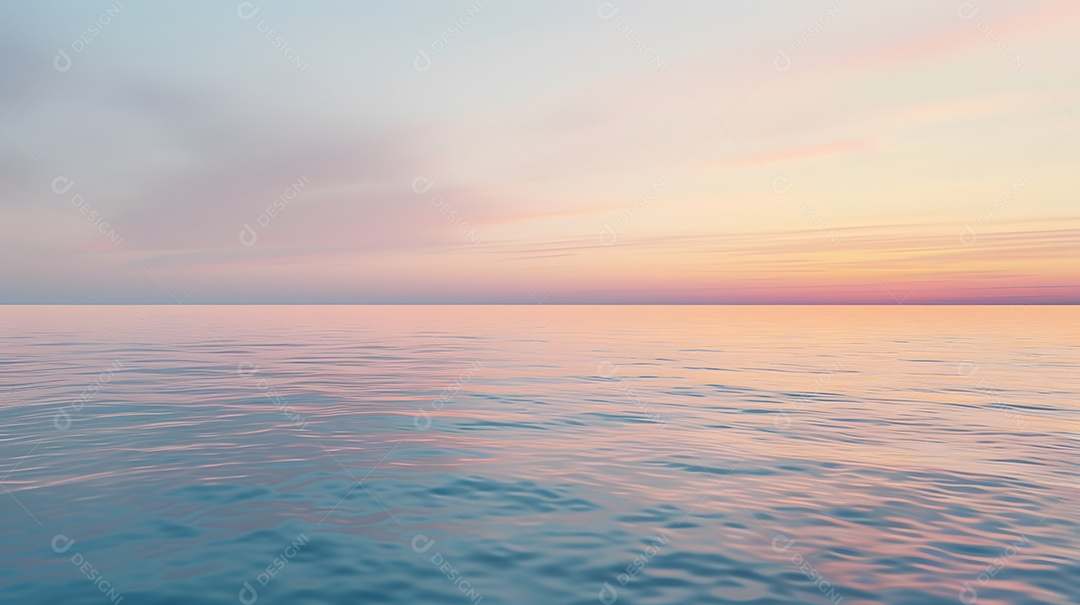 Pôr do sol de sonho sobre um oceano calmo com tons pastel