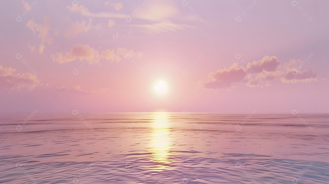 Pôr do sol de sonho sobre um oceano calmo com tons pastel