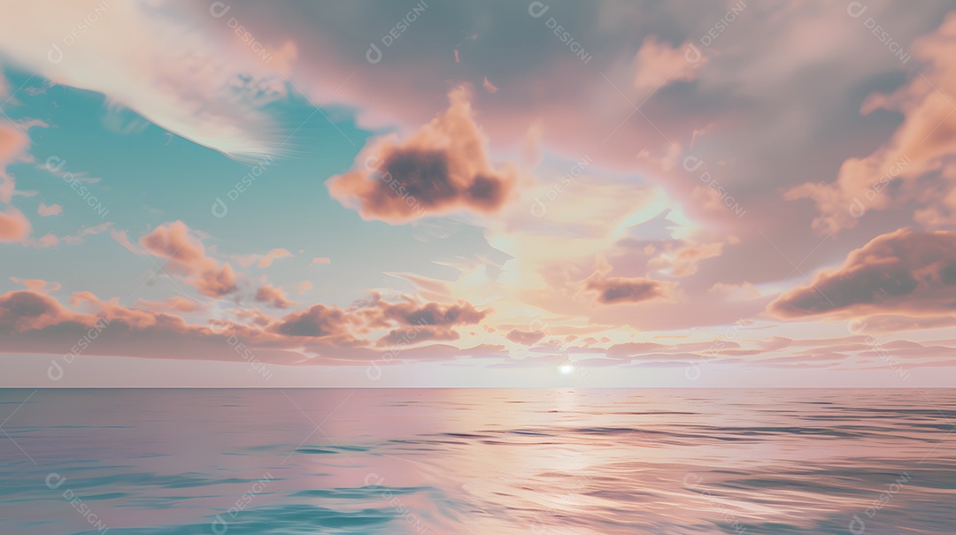 Pôr do sol de sonho sobre um oceano calmo com tons pastel