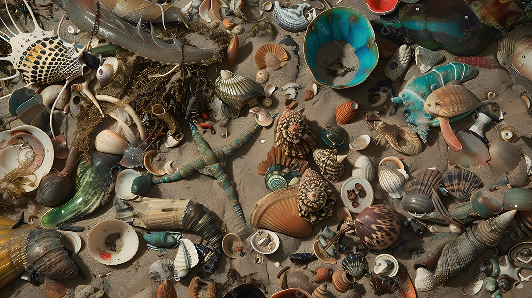 Uma coleção de tesouros de praia reunidos em uma piscina natural