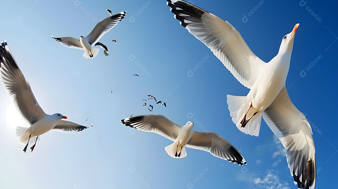 Uma família de gaivotas sobrevoando