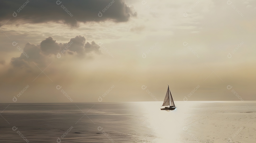 Um veleiro solitário flutuando preguiçosamente ao longe