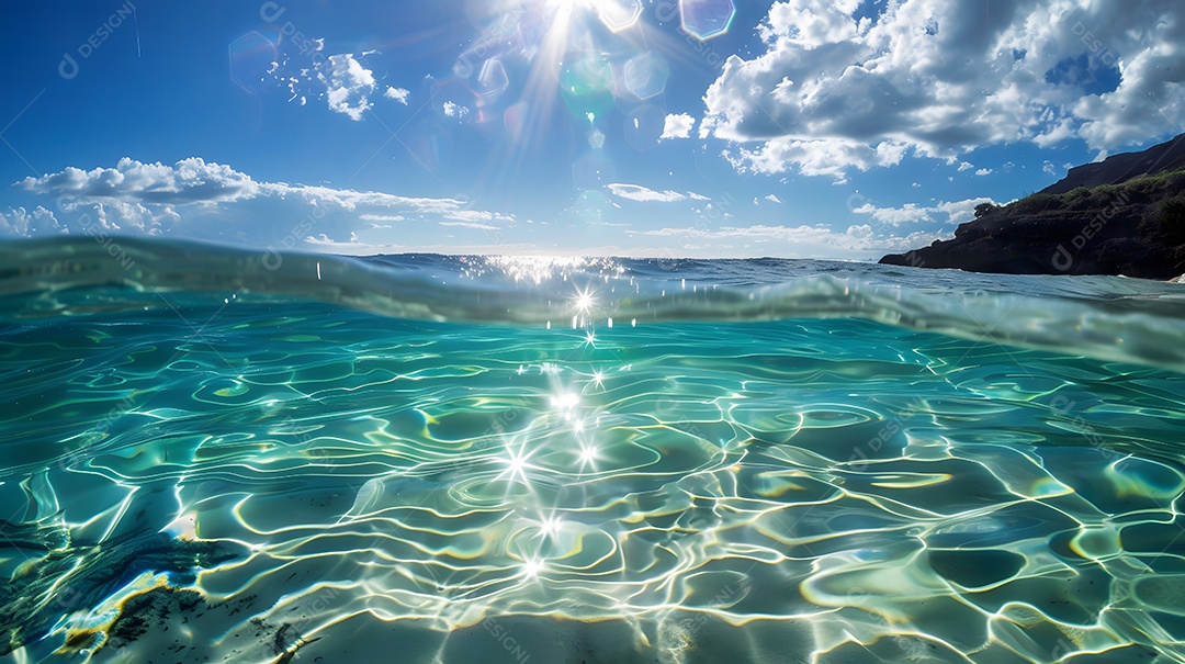 Águas cristalinas brilhando sob os raios do sol