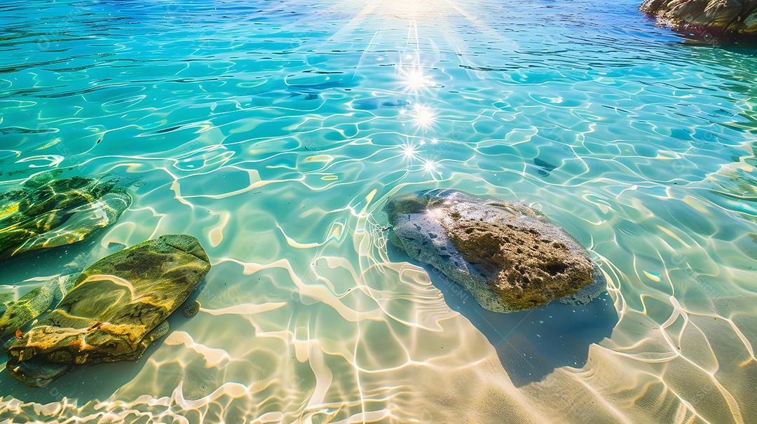 Águas cristalinas brilhando sob os raios do sol