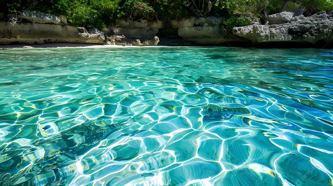Águas cristalinas brilhando sob os raios do sol