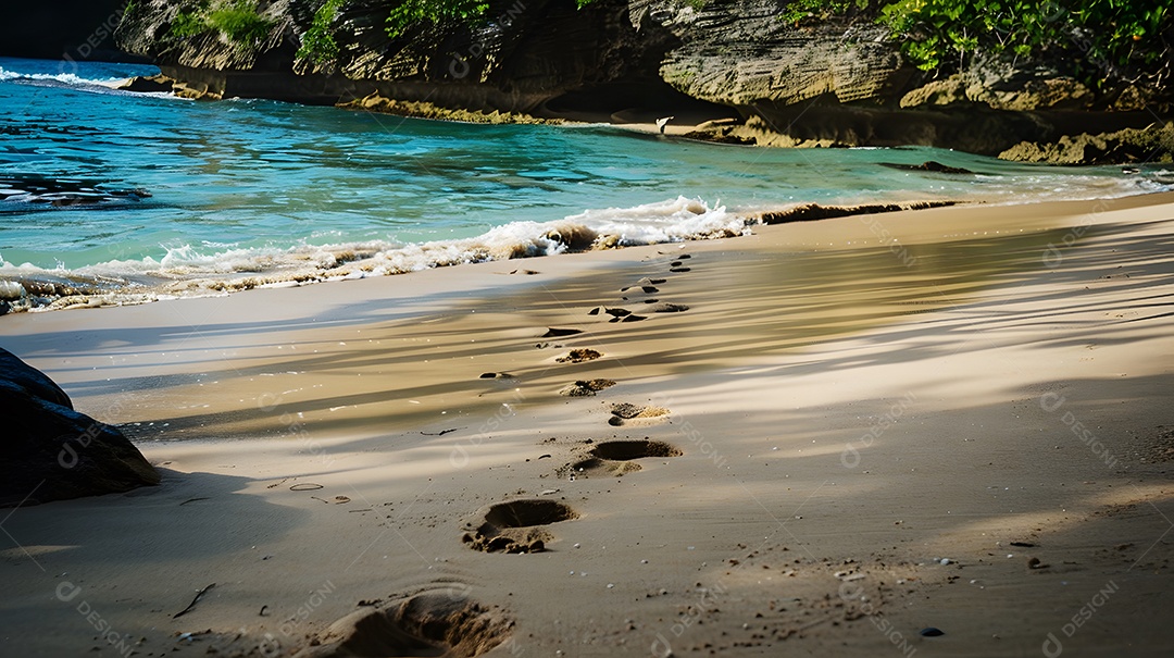Pegadas arenosas que levam a uma enseada isolada