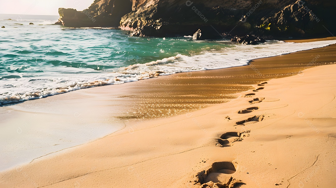 Pegadas arenosas que levam a uma enseada isolada