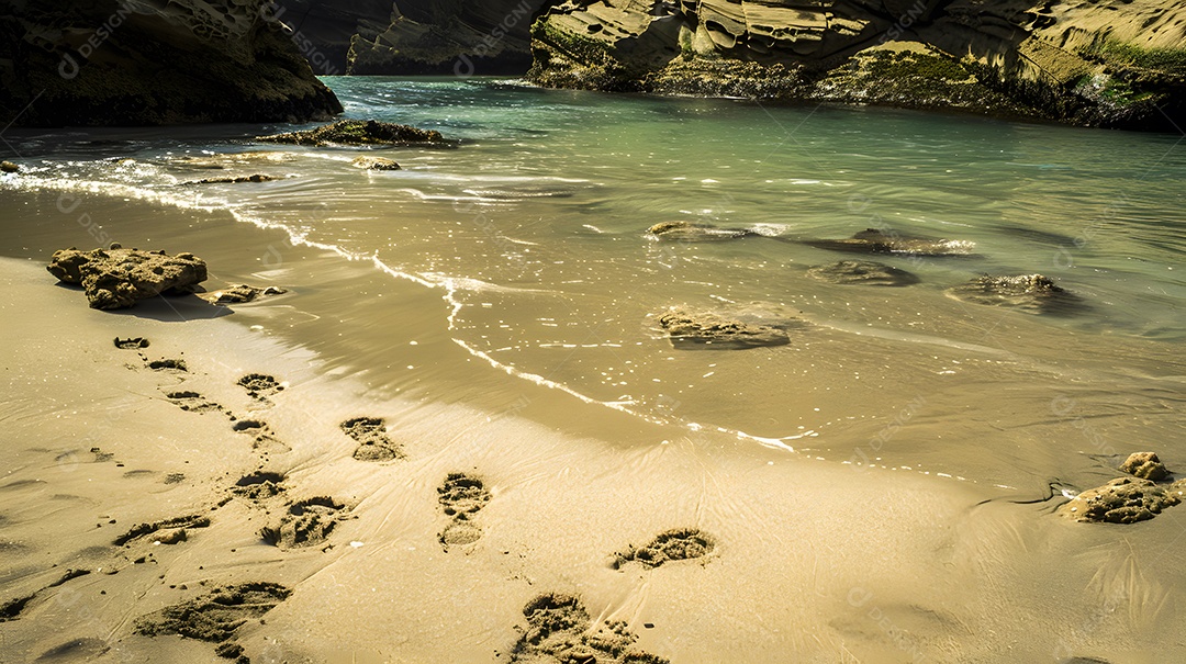 Pegadas arenosas que levam a uma enseada isolada