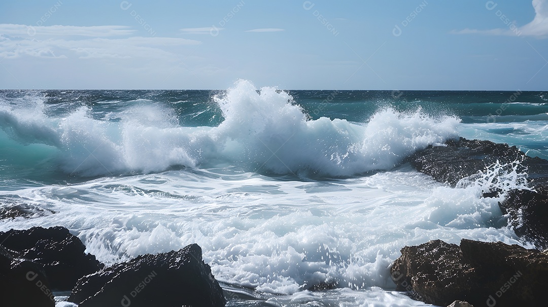 O som das ondas batendo na costa