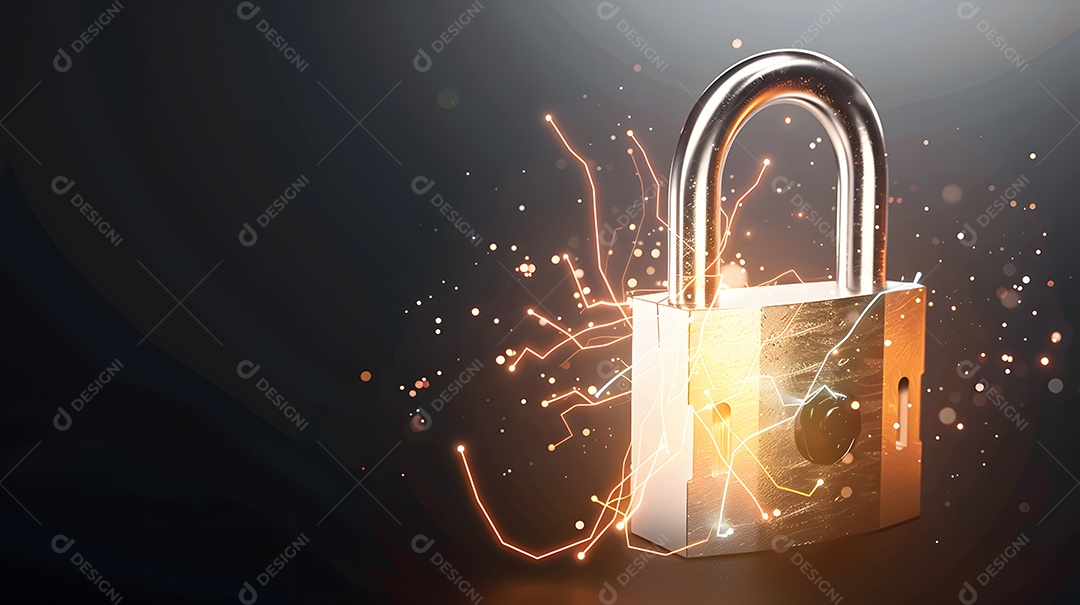 Um cadeado com energia brilhante simbolizando a segurança dos dados
