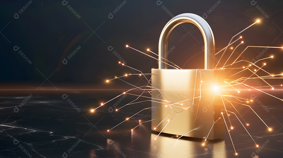 Um cadeado com energia brilhante simbolizando a segurança dos dados