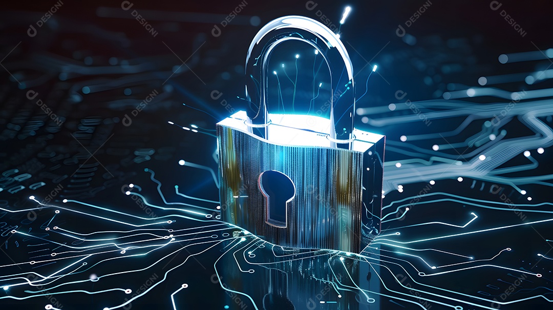 Um cadeado com energia brilhante simbolizando a segurança dos dados