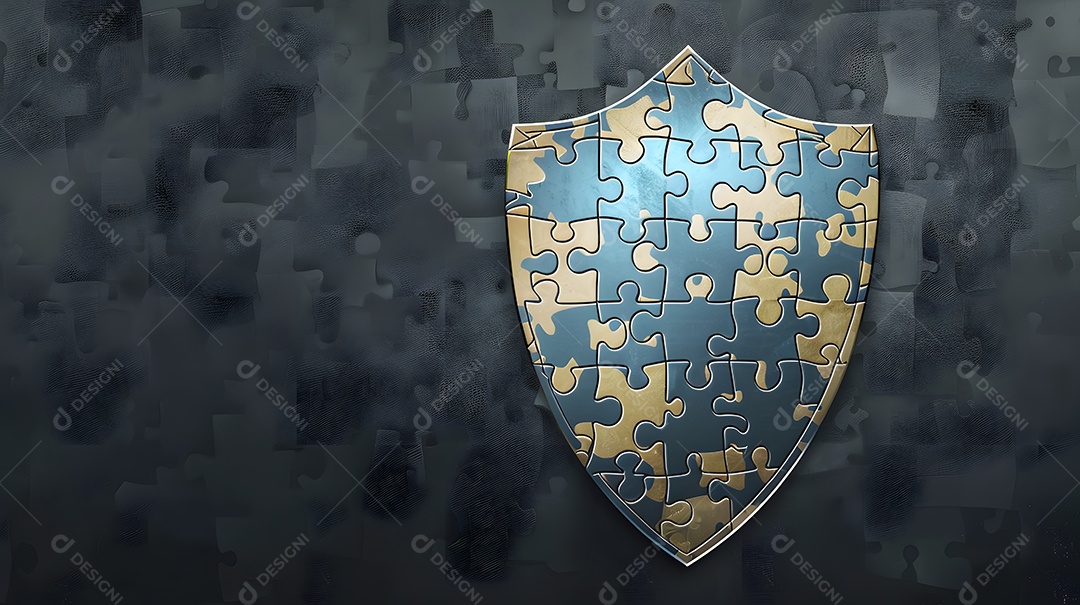Escudo feito de peças de quebra cabeça que representam soluções de segurança cibernética