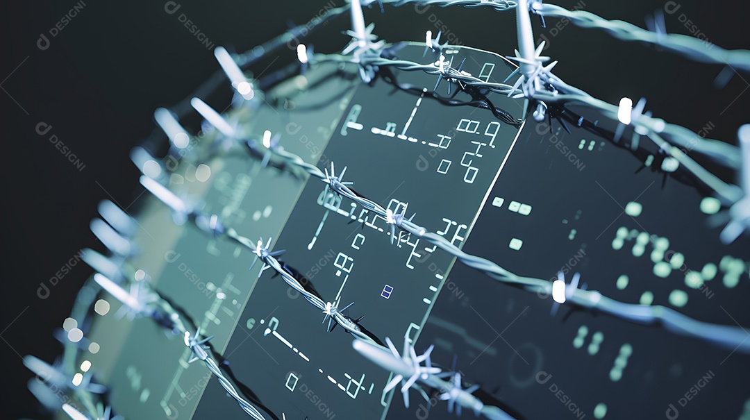 Um escudo com arame farpado digital para maior segurança